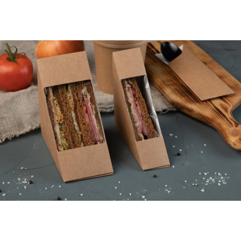 Porta tramezzino singolo kraft con finestra 26x123mm H123mm