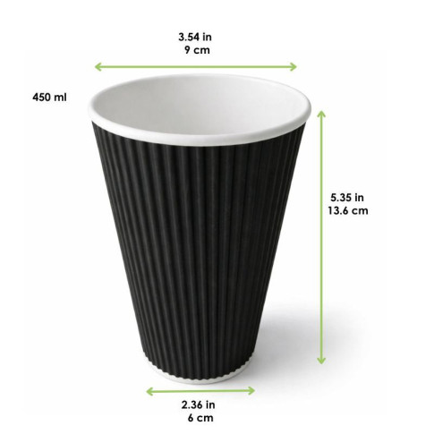 Bicchiere in cartone nero "Rippley" doppia parete  H136mm 450ml