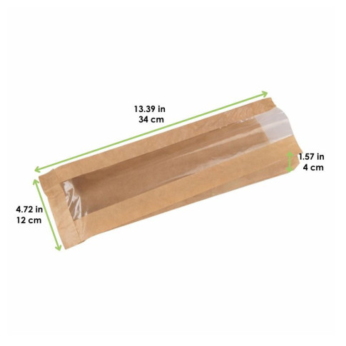 Sacchetto per panino in carta scura con finestra 120x40mm H340mm