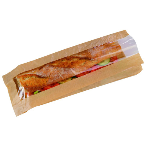 Sacchetto per panino in carta scura con finestra 120x40mm H340mm