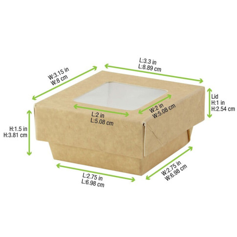Scatola "Kray" in cartone kraft con coperchio a finestra 85x85mm H40mm 200ml