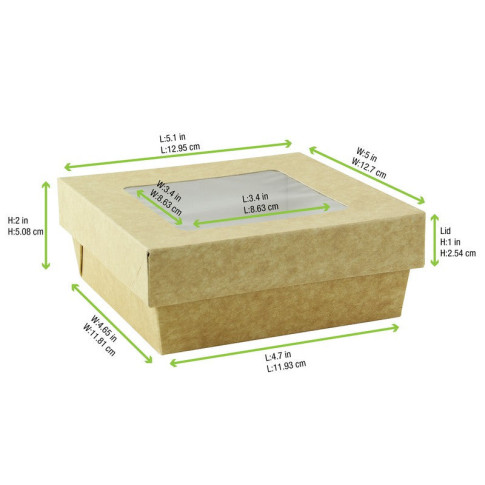 Scatola "Kray" in cartone kraft con coperchio a finestra 135x135mm H50mm 700ml