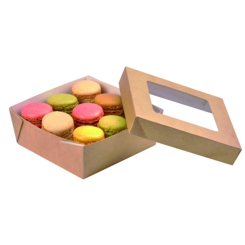 Scatola "Kray" in cartone kraft con coperchio a finestra 135x135mm H50mm 700ml