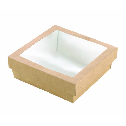 Scatola "Kray" in cartone kraft con coperchio a finestra 155x155mm H50mm 950ml