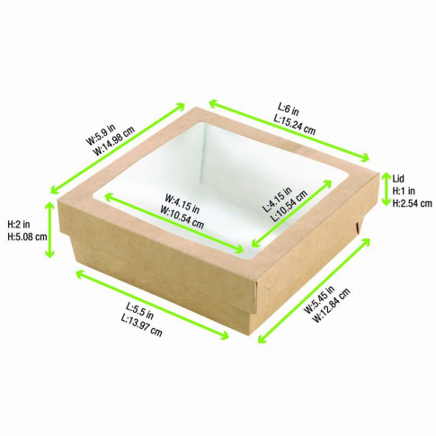 Scatola "Kray" in cartone kraft con coperchio a finestra 155x155mm H50mm 950ml