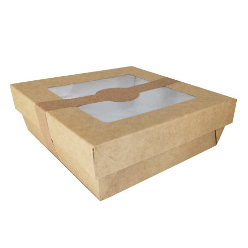 Scatola "Kray" in cartone kraft con coperchio a finestra 155x155mm H50mm 950ml