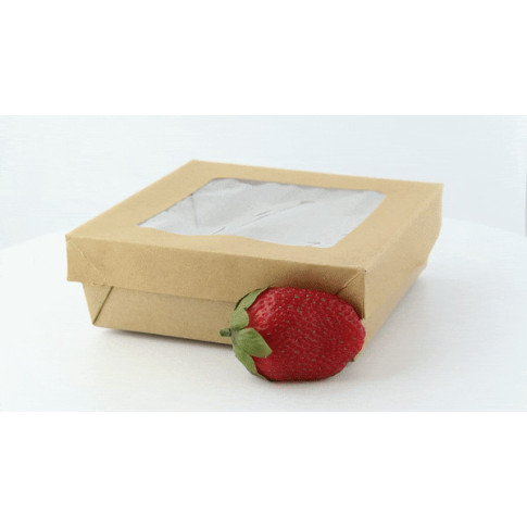 Scatola "Kray" in cartone kraft con coperchio a finestra 155x155mm H50mm 950ml