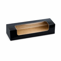 Scatola per 7 macarons in cartone nero con finestra 215x68mm H48mm