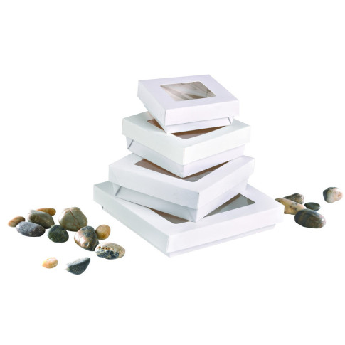 Scatola "Kray" in cartone bianco con coperchio a finestra 115x115mm H40mm 350ml