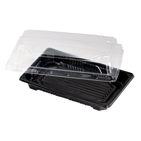 Barchetta "Suky" in plastica nera con coperchio trasparente 170x120mm H40mm
