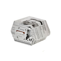 Scatola per hamburger in cartone bianco, decorazione stampa di giornale 75x75mm H50mm