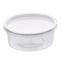Contenitore tondo PET trasparente con coperchio rientrante  H38mm 200ml