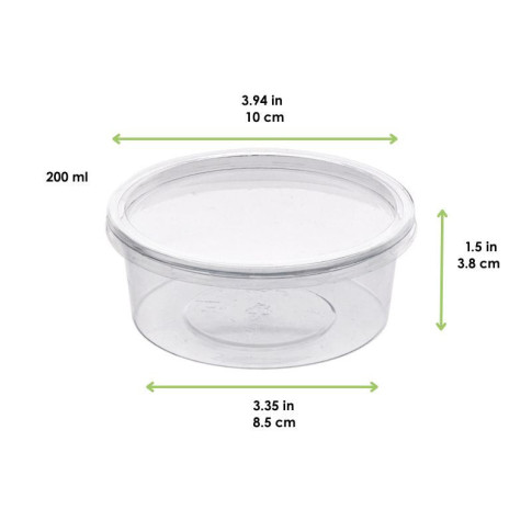 Contenitore tondo PET trasparente con coperchio rientrante  H38mm 200ml