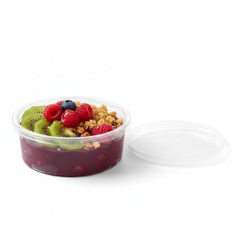 Contenitore tondo PET trasparente con coperchio rientrante  H38mm 200ml