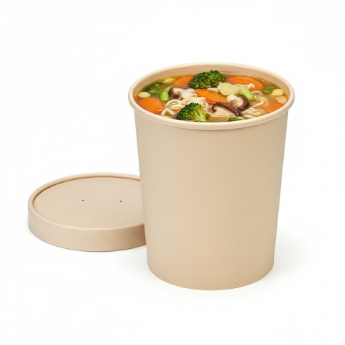 Contenitore in cartone kraft per alimenti caldi e freddi laminato in PLA, con coperchio  H140mm 940ml
