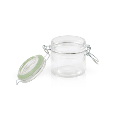 Mini barattolo in vetro con guarnizione verde  H71,5mm 100ml