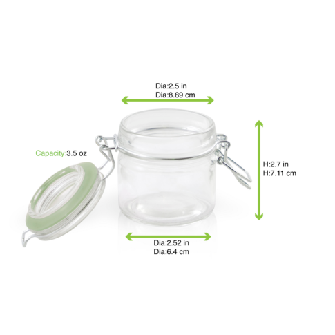 Mini barattolo in vetro con guarnizione verde  H71,5mm 100ml
