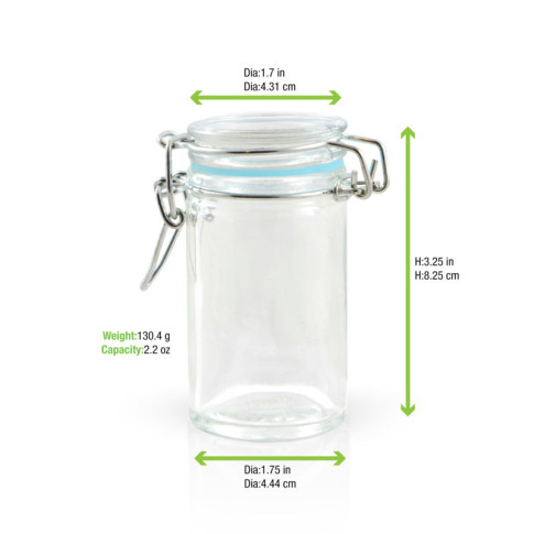 Mini barattolo in vetro con guarnizione celeste  H85mm 65ml