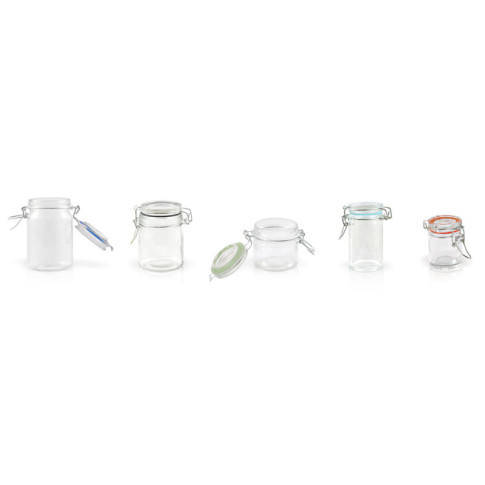 Mini barattolo in vetro con guarnizione celeste  H85mm 65ml