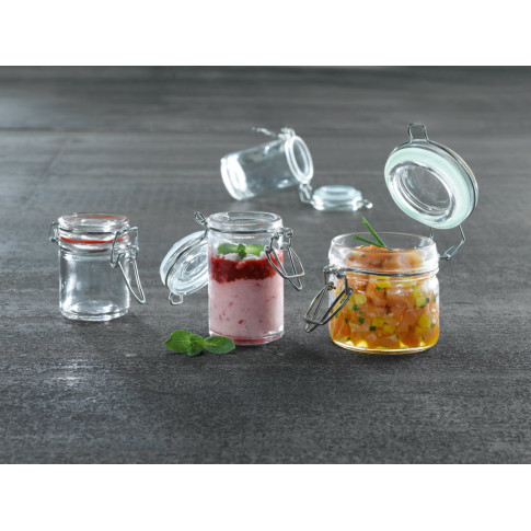 Mini barattolo in vetro con guarnizione celeste  H85mm 65ml