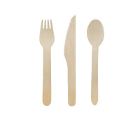 Kit posate in legno 3/1: coltello forchetta cucchiaio, involucro kraft  H165mm