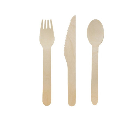 Kit posate in legno 3/1: coltello forchetta cucchiaio, involucro kraft  H165mm