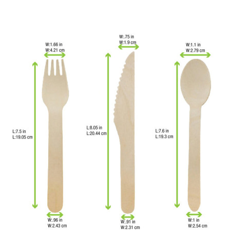 Kit posate in legno 3/1: coltello forchetta cucchiaio, involucro kraft  H165mm