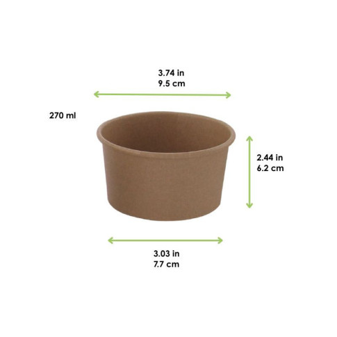 Contenitore in cartone kraft kraft per alimenti caldi e freddi  H62mm 270ml