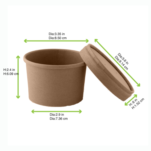 Contenitore in cartone kraft per alimenti caldi e freddi, con coperchio  H67mm 240ml