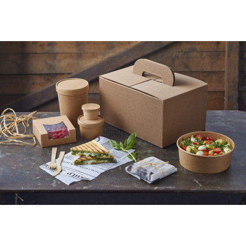 Contenitore in cartone kraft per alimenti caldi e freddi, con coperchio  H67mm 240ml