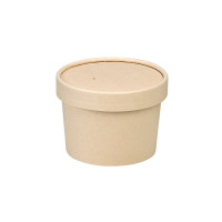 Contenitore in cartone kraft per alimenti caldi e freddi laminato in PLA, con coperchio  H75mm 240ml