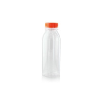 bottiglia di plastica RPET trasparente con tappo arancione attaccato 61 H161mm 330ml