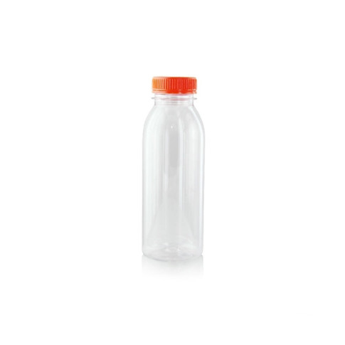 bottiglia di plastica RPET trasparente con tappo arancione attaccato 61 H161mm 330ml