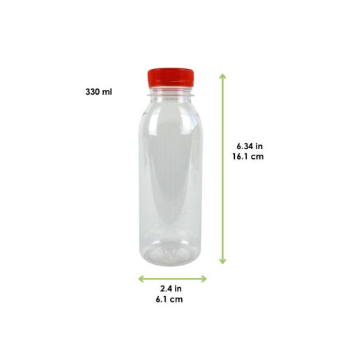 bottiglia di plastica RPET trasparente con tappo arancione attaccato 61 H161mm 330ml