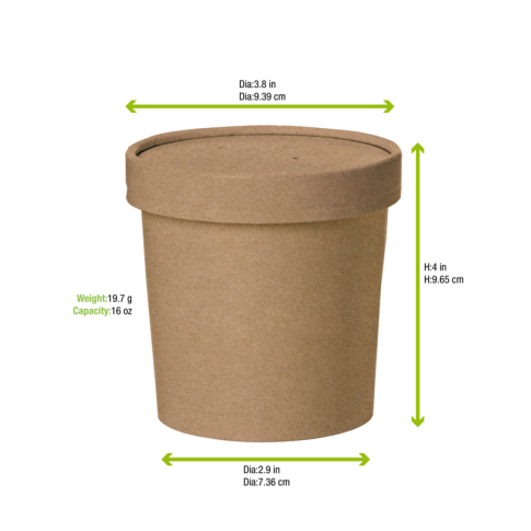 Contenitore in cartone kraft per alimenti caldi e freddi, con coperchio  H95mm 490ml
