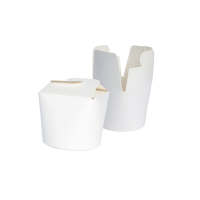 Contenitore a base tonda in cartone bianco, chiusura a nodo di papillon  H59mm 230ml