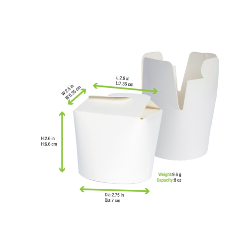 Contenitore a base tonda in cartone bianco, chiusura a nodo di papillon  H59mm 230ml