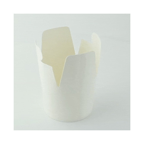 Contenitore a base tonda in cartone bianco, chiusura a nodo di papillon  H59mm 230ml