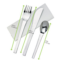 Kit posate in acciaio inox 3/1: coltello, forchetta, cucchiaio, involucro trasparente  H160mm