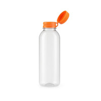 bottiglia di plastica RPET trasparente con tappo arancione attaccato  H240mm 1000ml