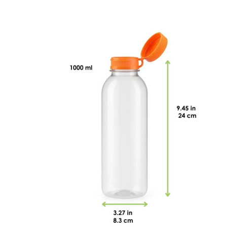 bottiglia di plastica RPET trasparente con tappo arancione attaccato  H240mm 1000ml