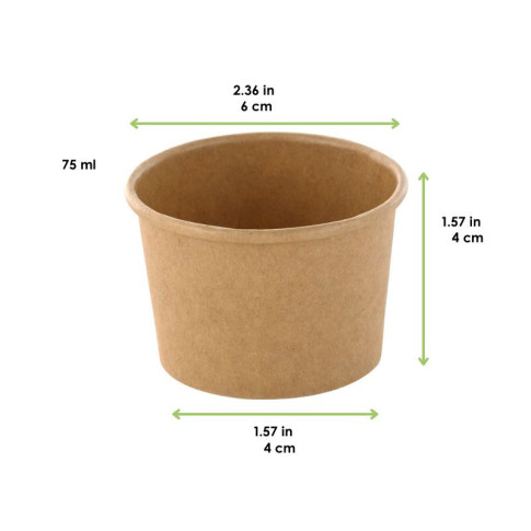 Contenitore in cartone kraft plastic-free waterbased per alimenti caldi e freddi (C/PAP 81)  H40mm 75ml