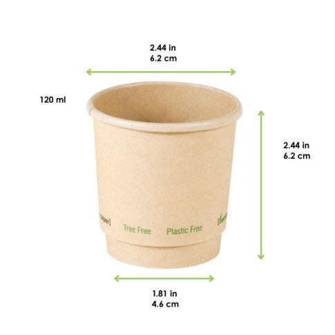 Bicchiere cartone fibra di bambù doppia parete plastic-free (PAP20)  H62mm 120ml