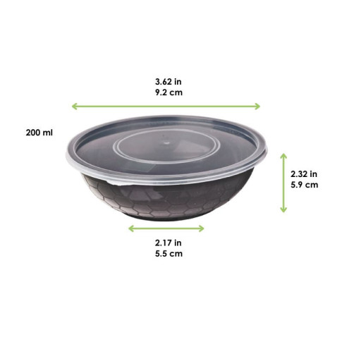 Ciotola rotonda PP nero con coperchio trasparente  H59mm 200ml