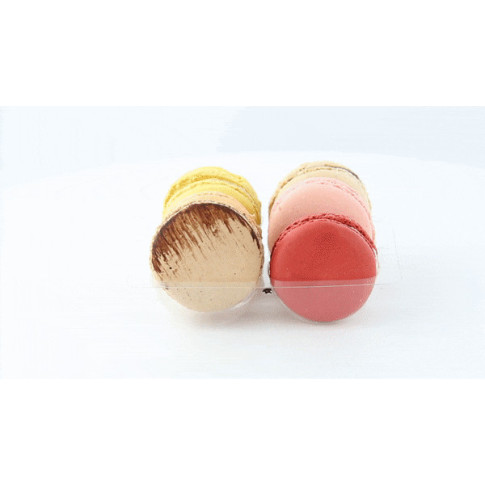 Inserto in PET trasparente per 6 macarons (2x3) con chiusura clip 118x100mm H23mm