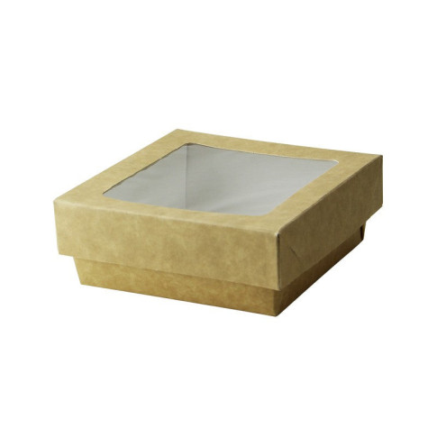 Scatola "Kray" in cartone kraft con coperchio a finestra 115x115mm H40mm 350ml