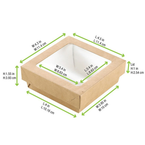 Scatola "Kray" in cartone kraft con coperchio a finestra 115x115mm H40mm 350ml