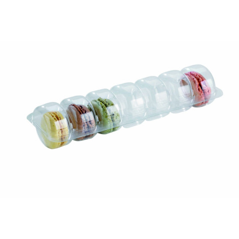 Inserto in PET trasparente per 7 macarons con chiusura clip 213x62mm H23mm