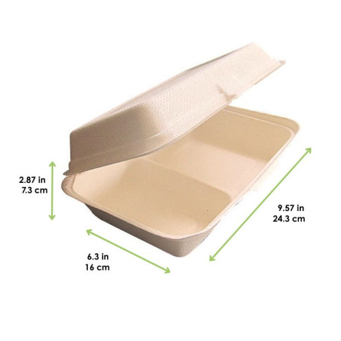 Conchiglia in polpa di canna da zucchero bianca a 2 scomparti 243x160mm H73mm 1000ml