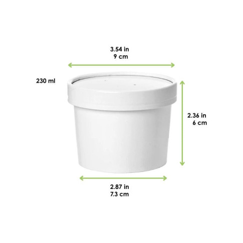 Contenitore in cartone bianco per alimenti caldi e freddi, con coperchio  H60mm 230ml